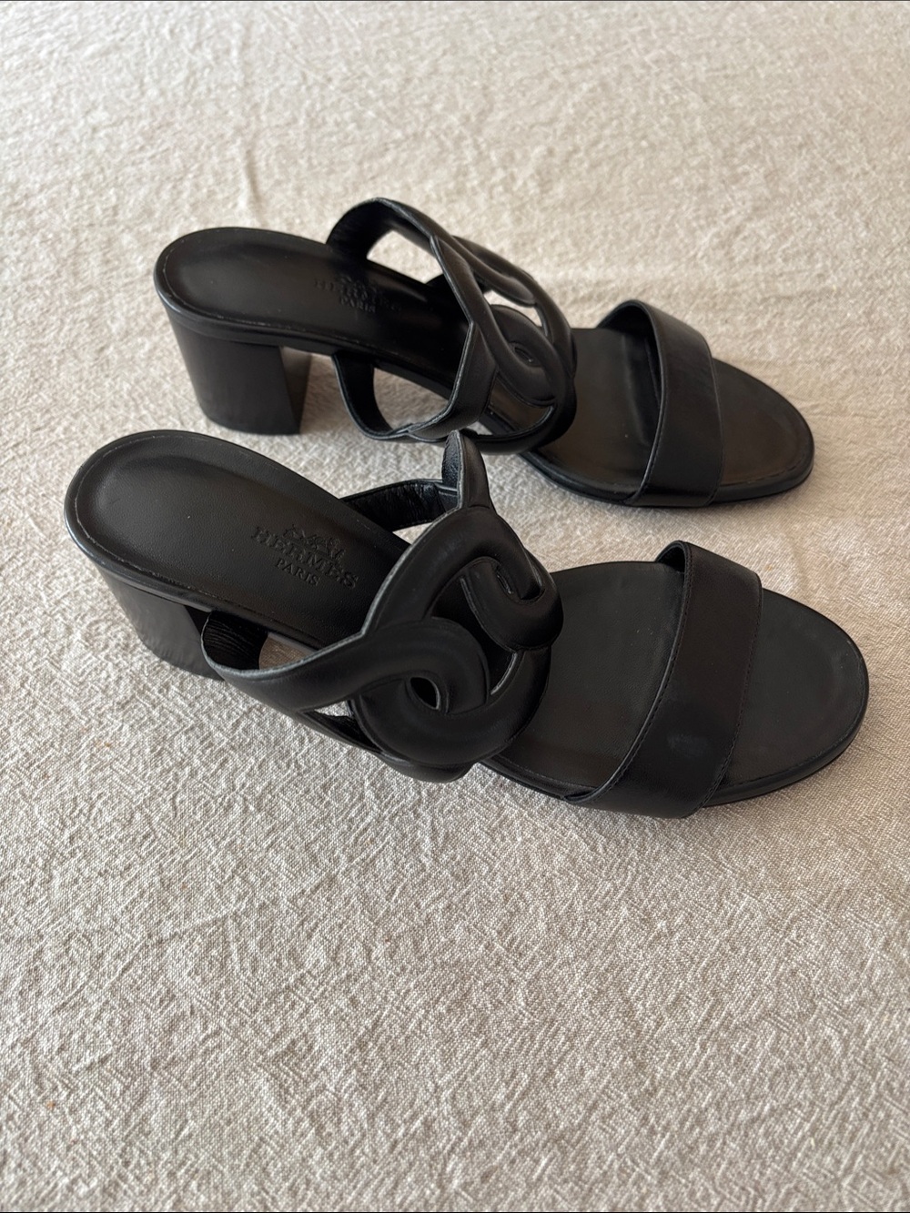 Hermes Ladies Black Leather Slide Sandals-6-SOLD OUT!